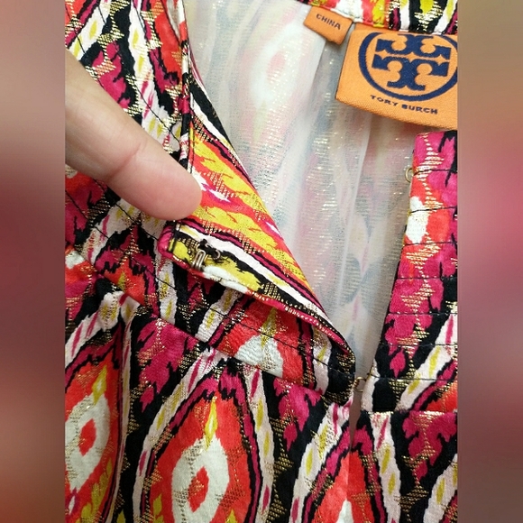 Tory Burch Boho Print Metallic Silk-Blend Tank Top Size 12 - Picture 5 of 7